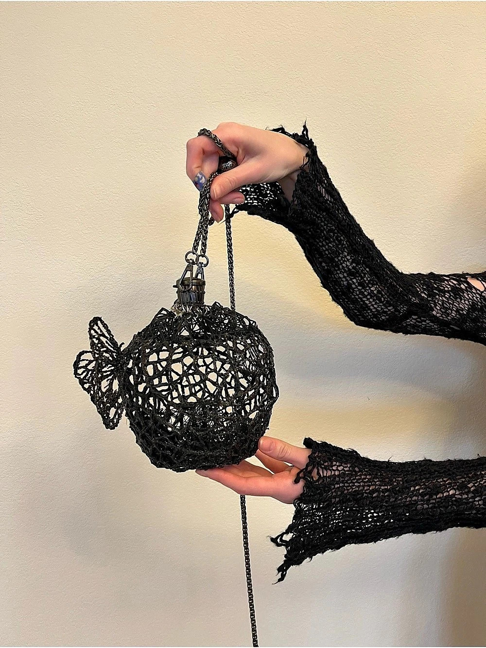 Black Woven Sphere Mini Crossbody |Handmade 3D Printed Sculptural Butterfly Purs